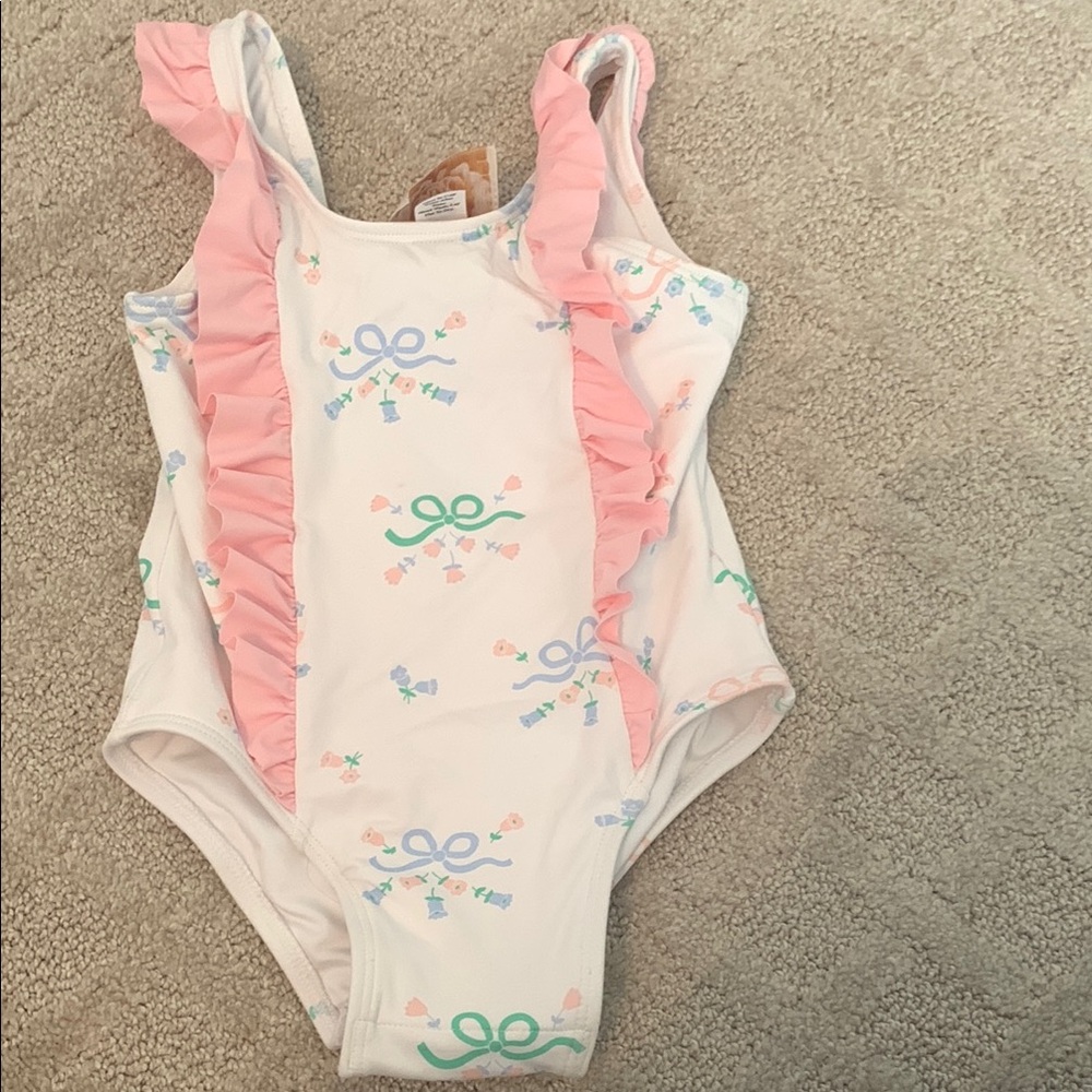 VGUC The Beaufort Bonnet Company Pink and White Kids Swim One Piece Size 2T